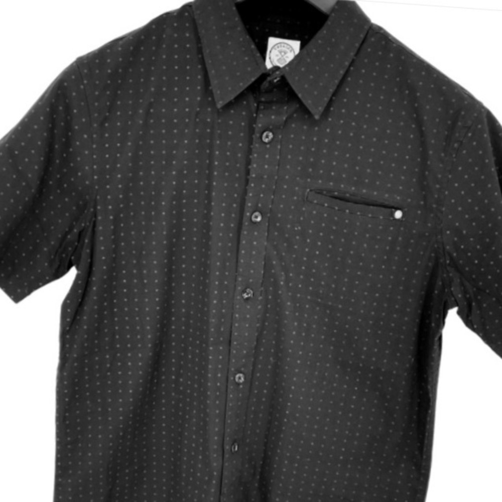 Voyager Mens Button‎ Down Shirt Short Sleeve Black Polka Dot Medium Casual
